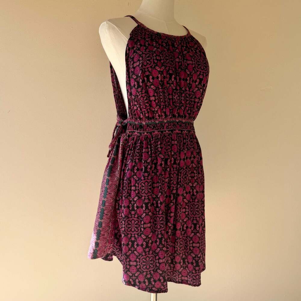 Free People Mid-Summers Day Printed Halter Tunic Mini Dress in Magenta